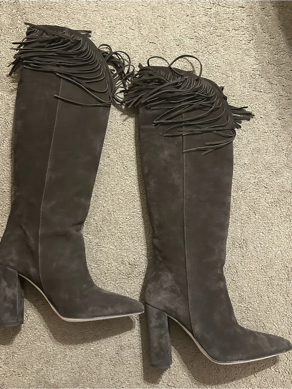 Paris Texas Dark Brown Suede Over-the-Knee Fringe Boots